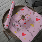 Valentine Heart "Be Mine" Pink Wrapping Paper Roll — Heart Doodle Gift Wrap (Matte or Glossy)