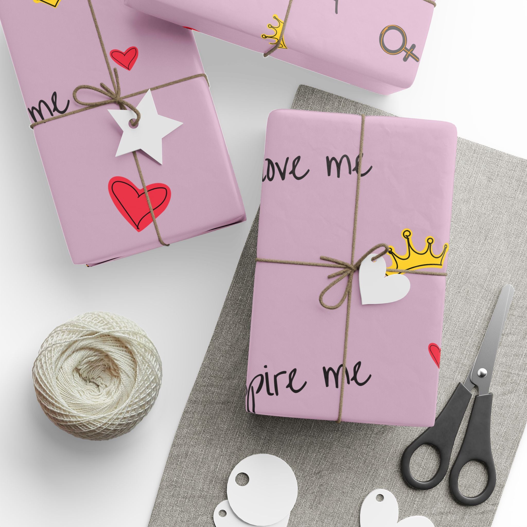 Valentine Heart "Be Mine" Pink Wrapping Paper Roll — Heart Doodle Gift Wrap (Matte or Glossy)