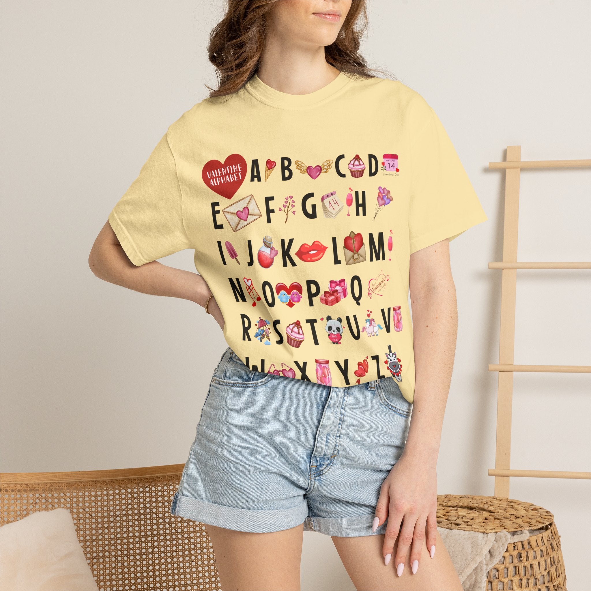 Valentine Alphabet Graphic T-Shirt — Love-Themed A–Z Design
