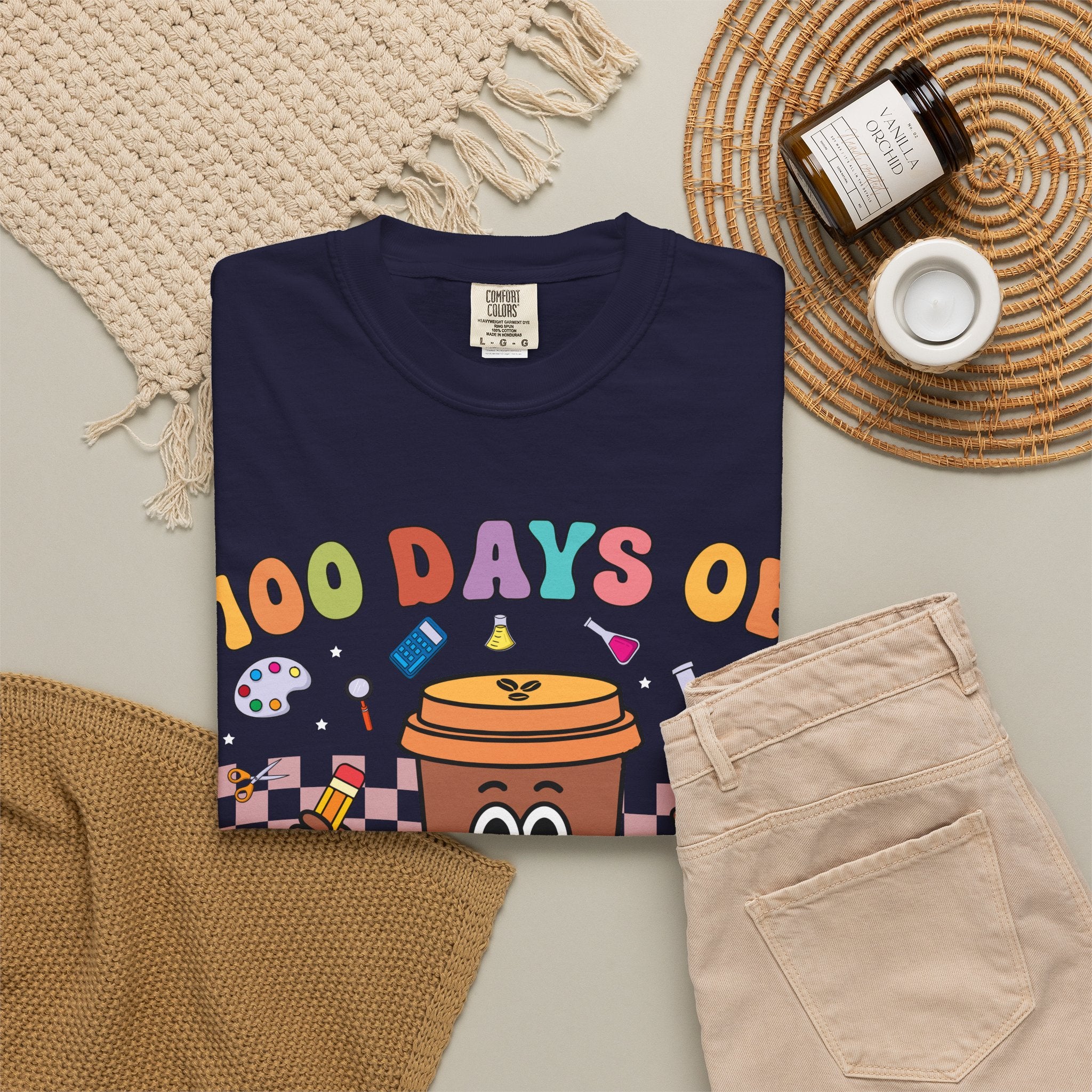 100 Days of Coffee & Chaos T-Shirt — Funny Teacher/Student Celebration Tee