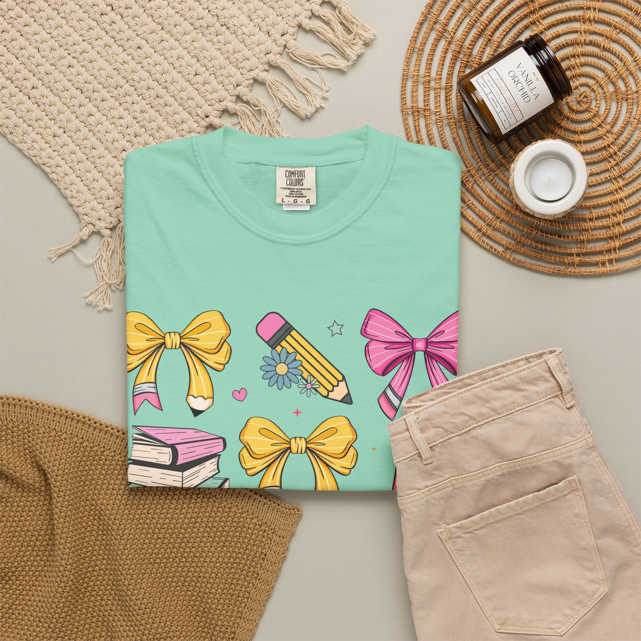 Teacher Appreciation Cute Icons T-Shirt — Bows, Books & Apple Graphic Tee
