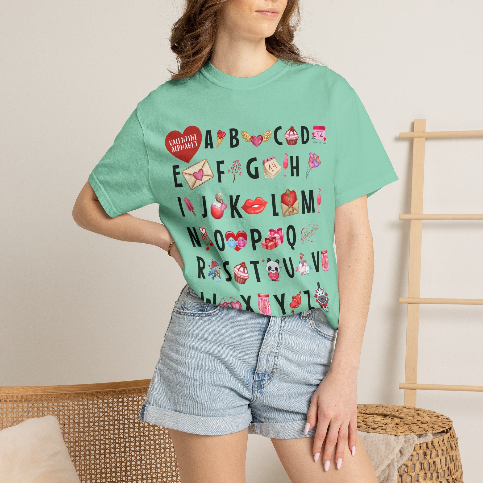 Valentine Alphabet Graphic T-Shirt — Love-Themed A–Z Design