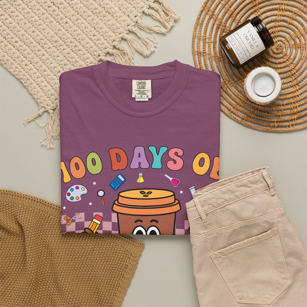 100 Days of Coffee & Chaos T-Shirt — Funny Teacher/Student Celebration Tee