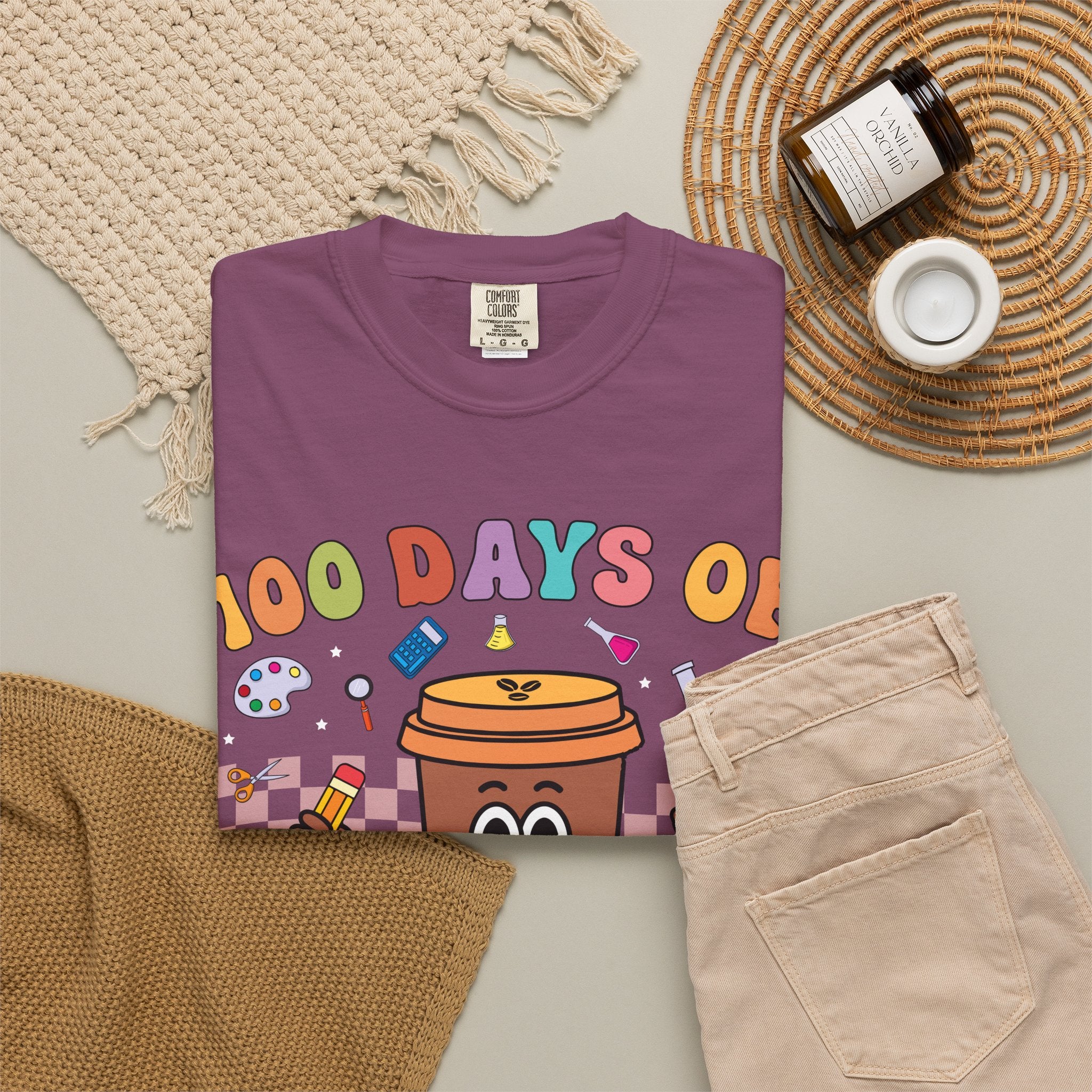 100 Days of Coffee & Chaos T-Shirt — Funny Teacher/Student Celebration Tee