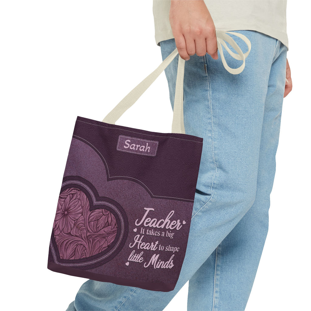 Personalized Teacher Tote Bag — “Teacher: It Takes a Big Heart to Shape Little Minds”