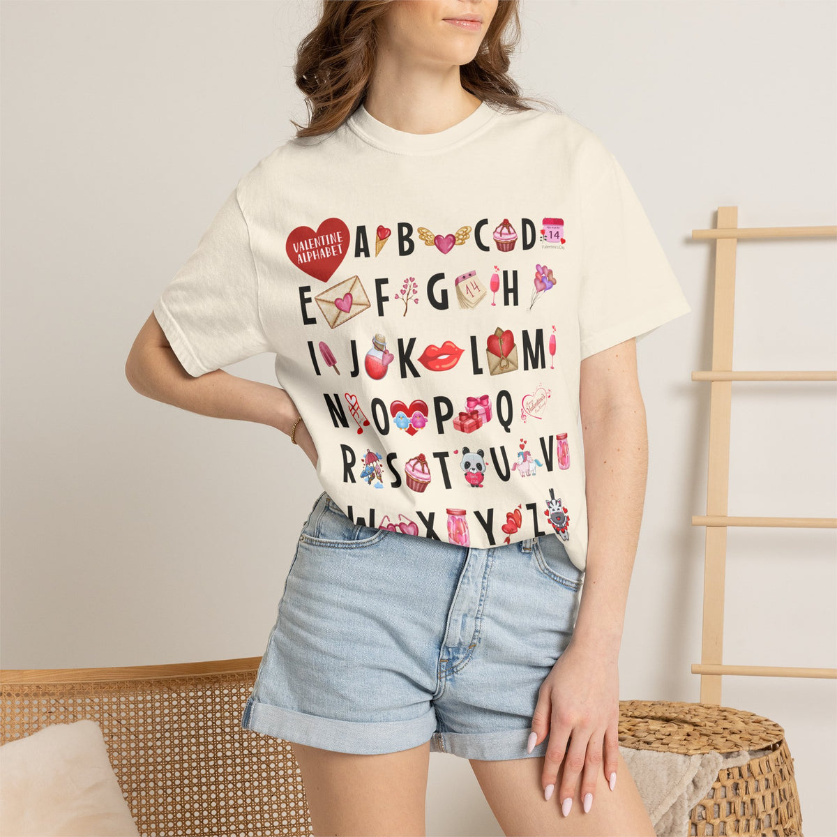 Valentine Alphabet Graphic T-Shirt — Love-Themed A–Z Design