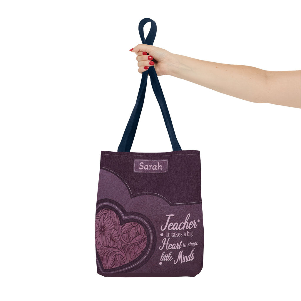 Personalized Teacher Tote Bag — “Teacher: It Takes a Big Heart to Shape Little Minds”