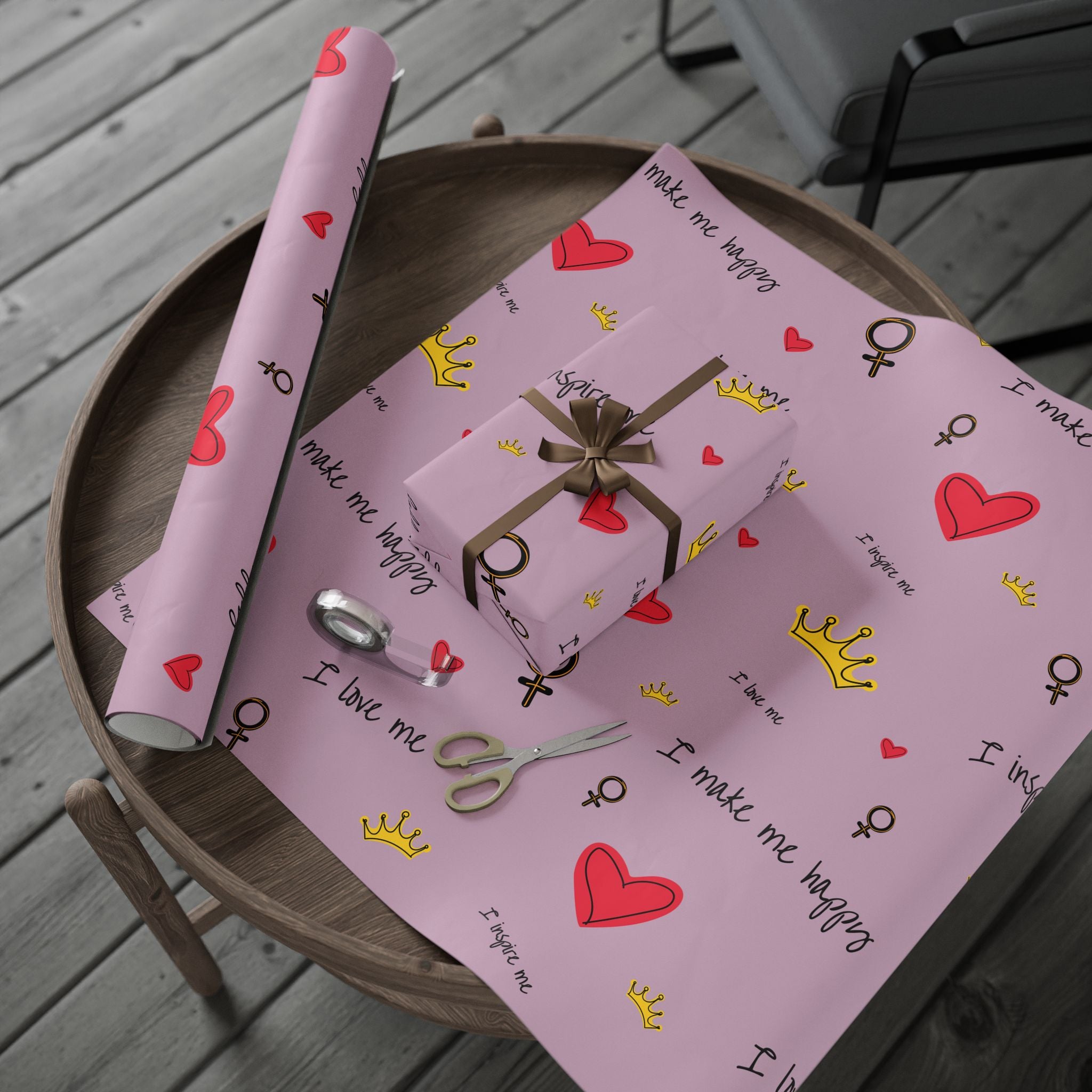 Valentine Heart "Be Mine" Pink Wrapping Paper Roll — Heart Doodle Gift Wrap (Matte or Glossy)