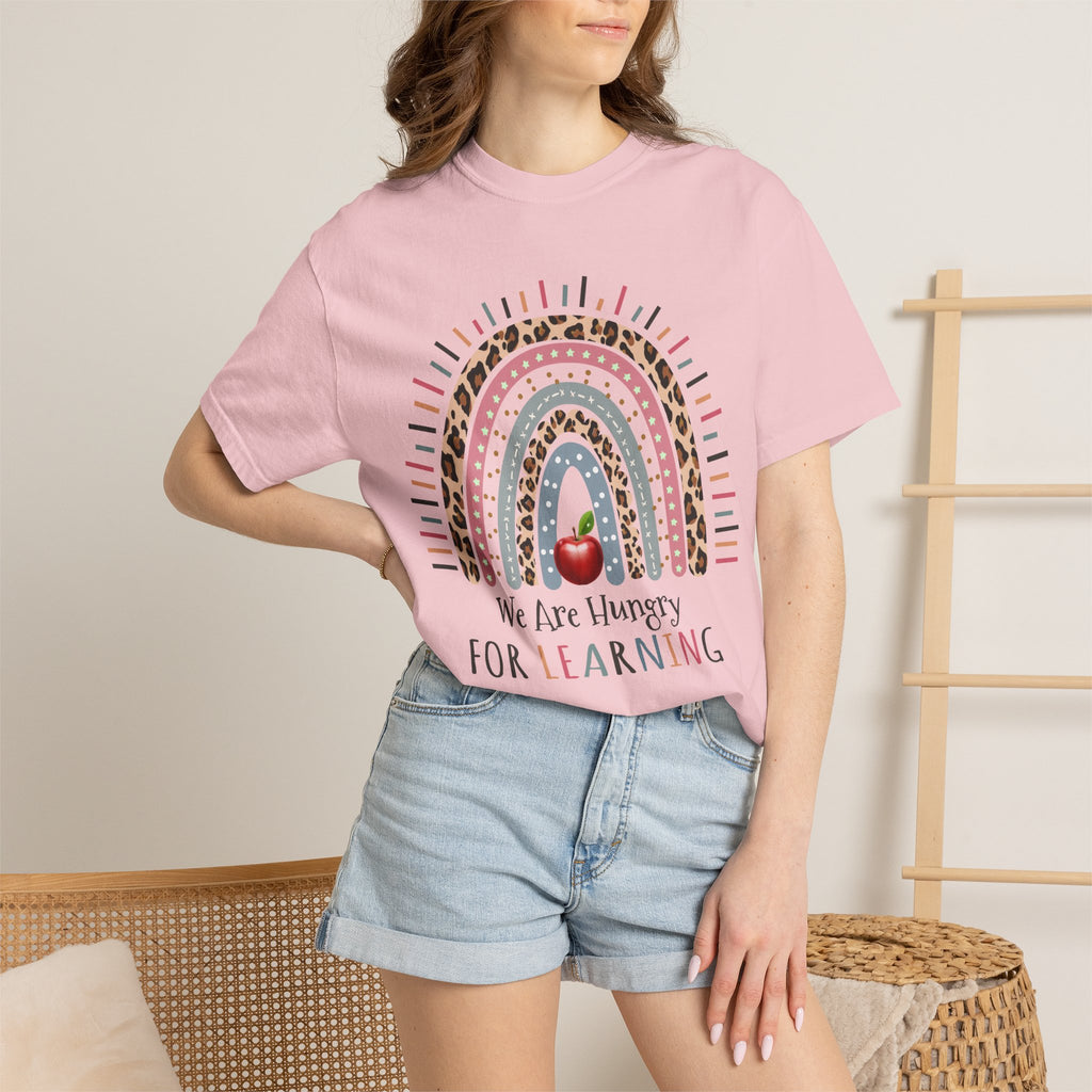 Teacher Rainbow T-Shirt - "We Are Hungry For Learning" School Apple Graphic Tee