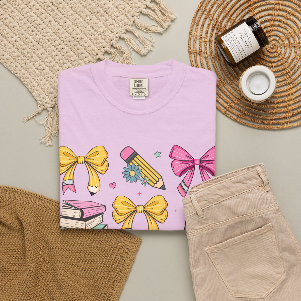 Teacher Appreciation Cute Icons T-Shirt — Bows, Books & Apple Graphic Tee