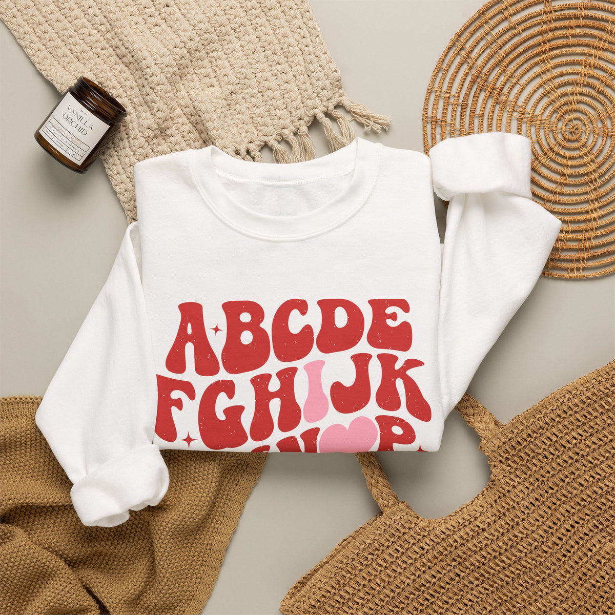 Alphabet ABC Sweatshirt – Playful Red Letter Crewneck