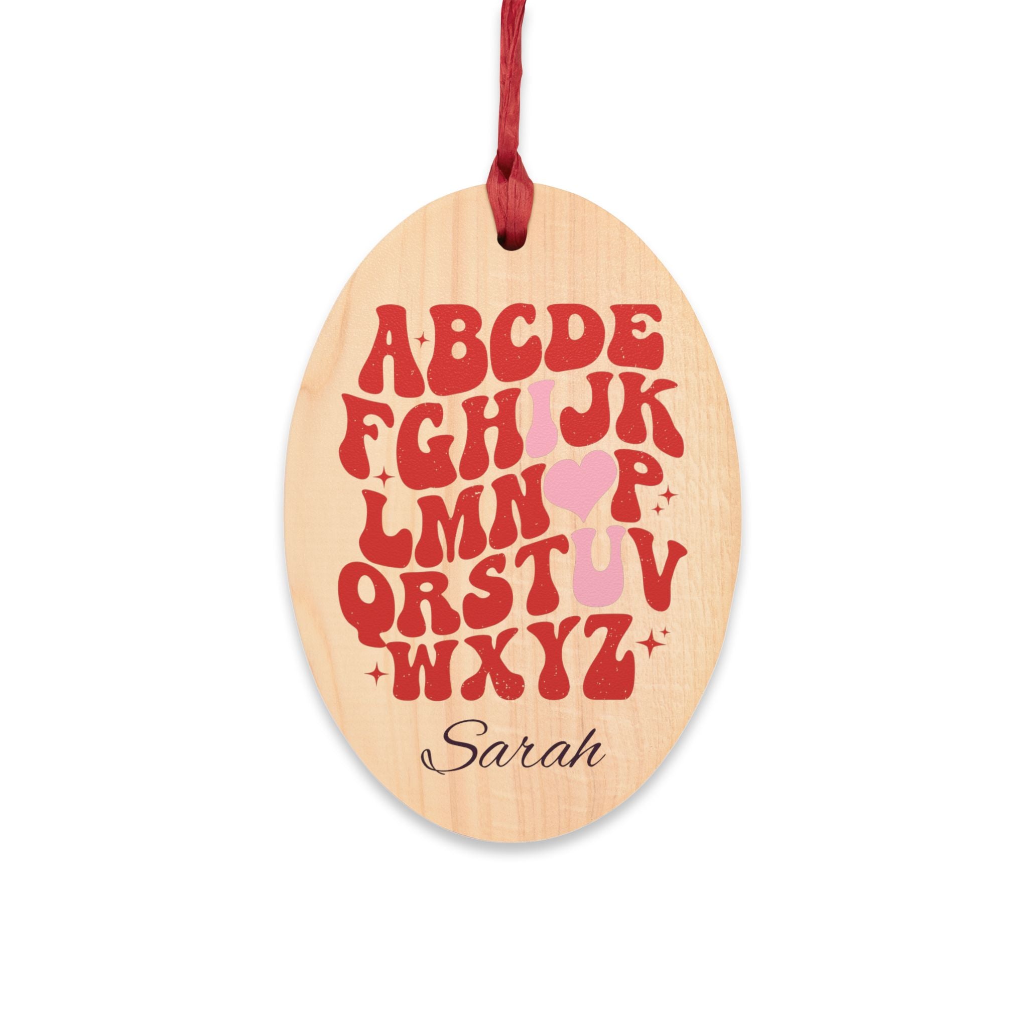 Personalized Retro Alphabet Wooden Ornament – Custom Name Heart Initial Decoration