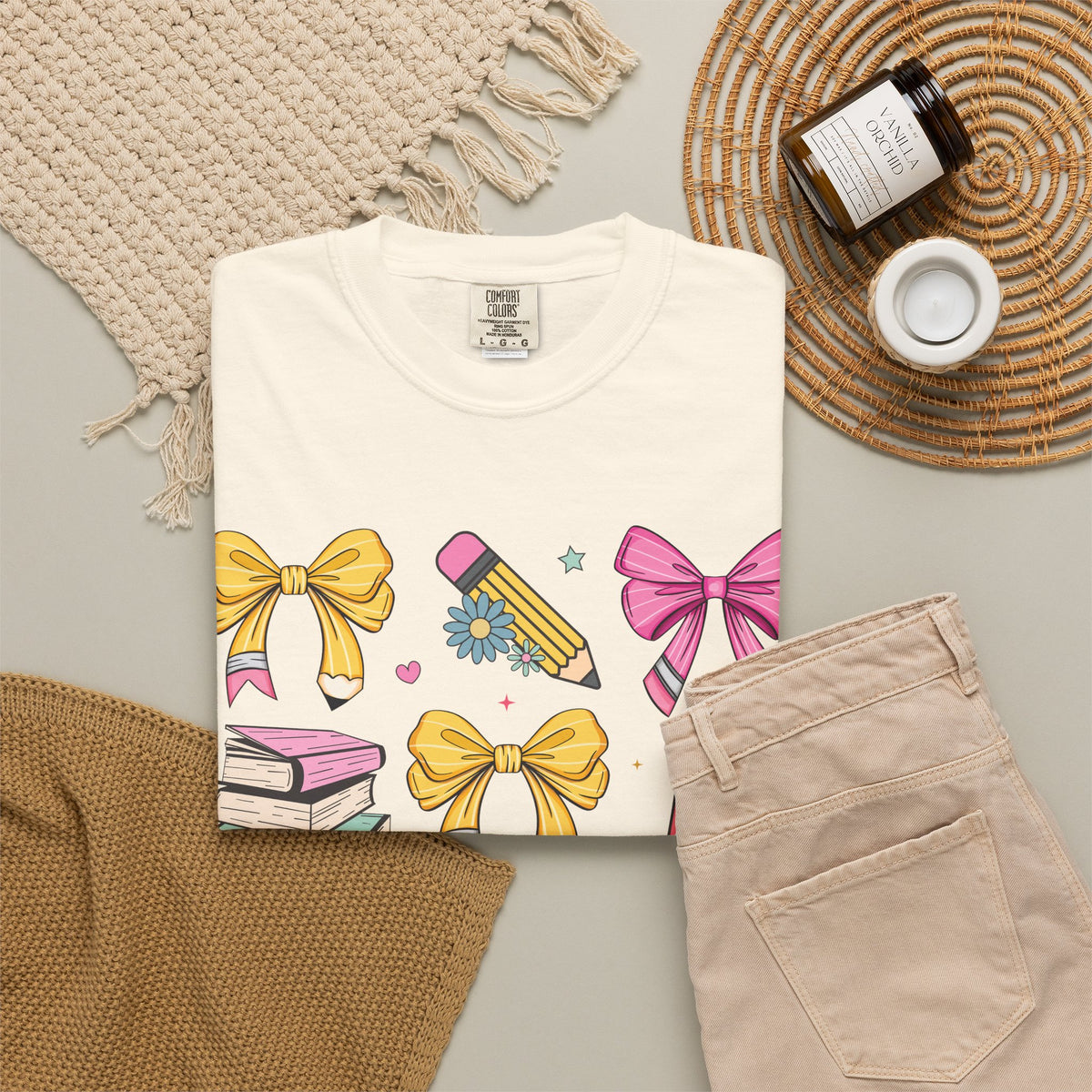 Teacher Appreciation Cute Icons T-Shirt — Bows, Books & Apple Graphic Tee