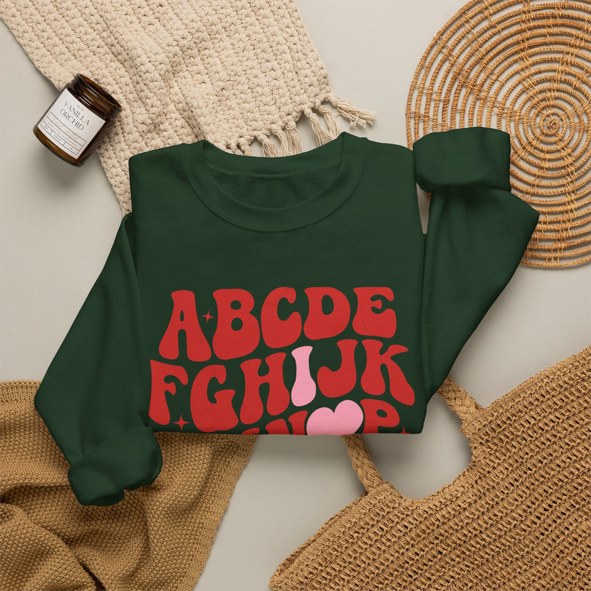 Alphabet ABC Sweatshirt – Playful Red Letter Crewneck