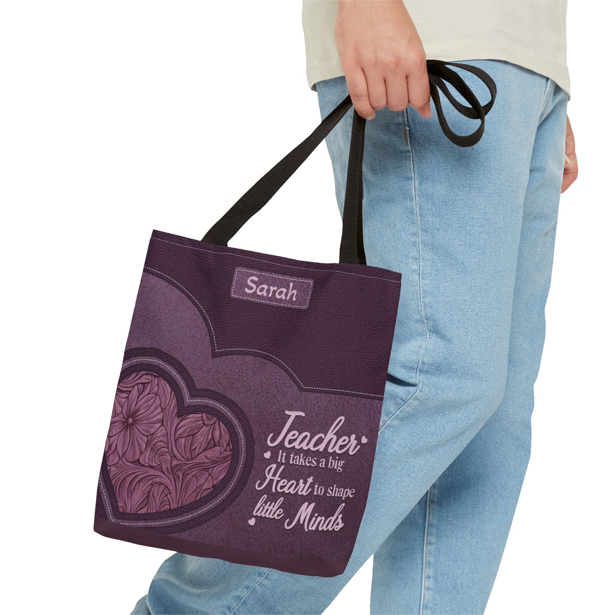 Personalized Teacher Tote Bag — “Teacher: It Takes a Big Heart to Shape Little Minds”