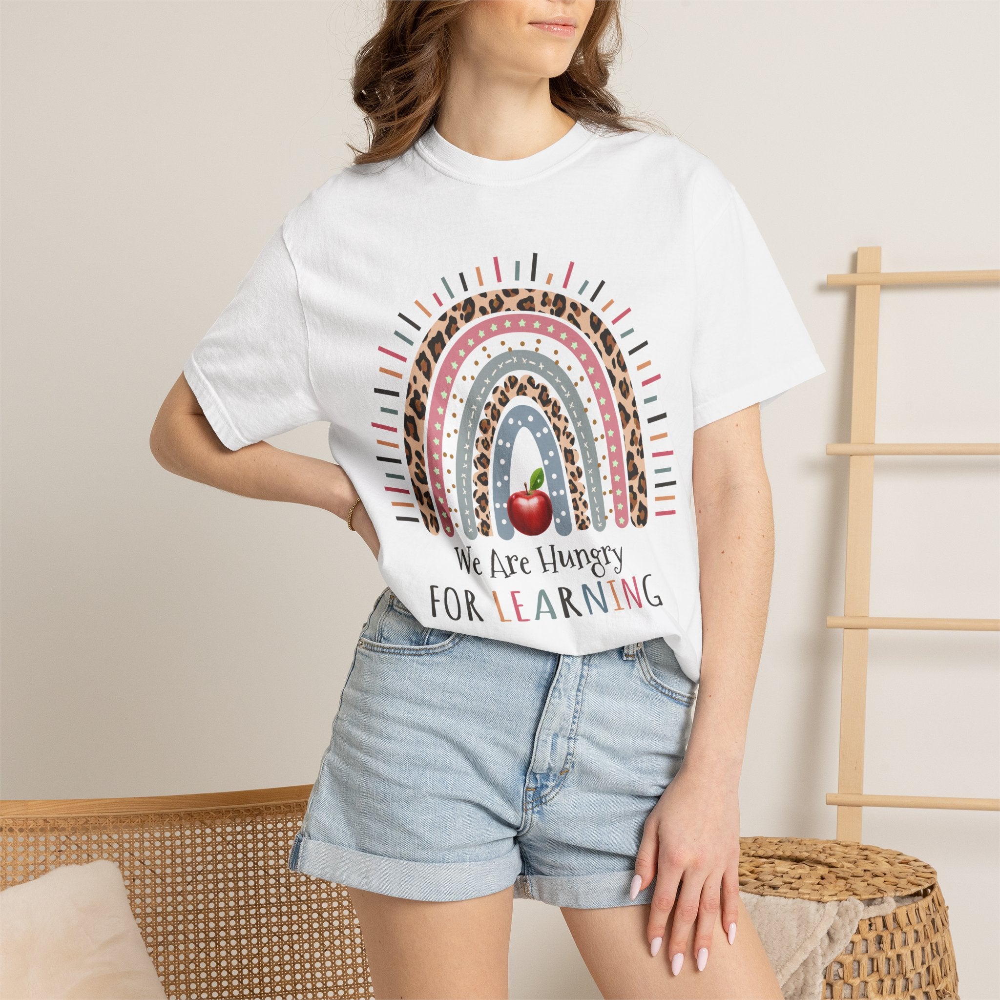 Teacher Rainbow T-Shirt - "We Are Hungry For Learning" School Apple Graphic Tee